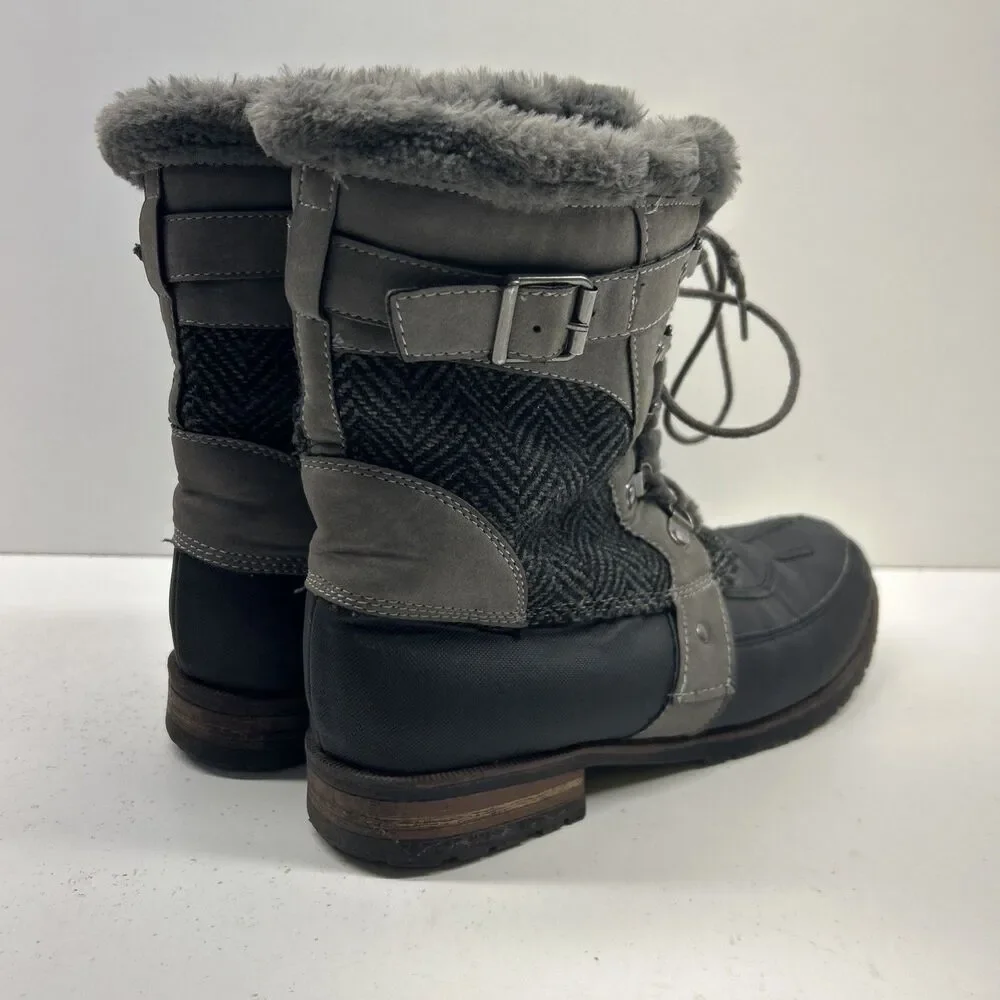 Rock & Candy By Zigi Danlea Gray Lace Up Faux Fur Trim Boots‎ Womens Sz 10M